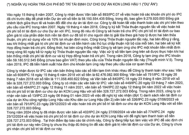 Tiền mà LHG đền cho Tân Thuận liên quan dự án KCN Long Hậu 1 vẫn chưa xử lý.