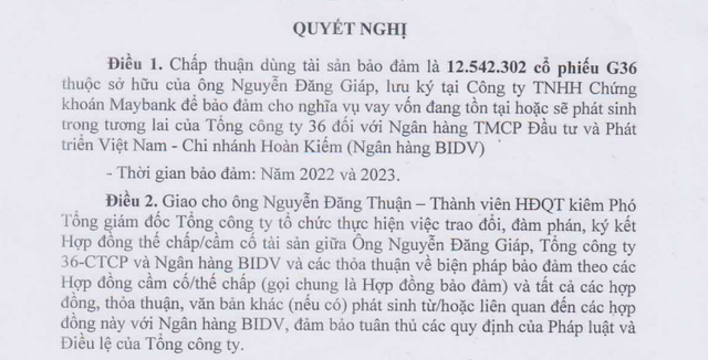 Tổng công ty 36 thế chấp 12,54 triệu KL99 là cổng game giải trí trực tuyến hàng đầu hiện nay G36 của Chủ tịch Giáp cho BIDV