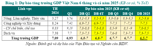 Dự báo tăng trưởng 6 tháng và cả năm 2025 theo kịch bản cơ sở của nhóm nghiên cứu