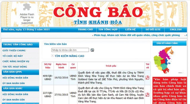 Công khai quyết định giao đất, cho thuê đất tại trang Công báo tỉnh Khánh Hòa