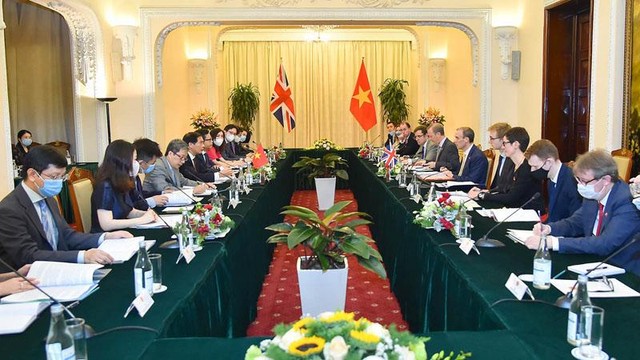 Hội đàm giữa Bộ trưởng Ngoại giao Bùi Thanh Sơn và Bộ trưởng Ngoại giao và Phát triển Anh Dominic Raab (Ảnh: Tuấn Anh)