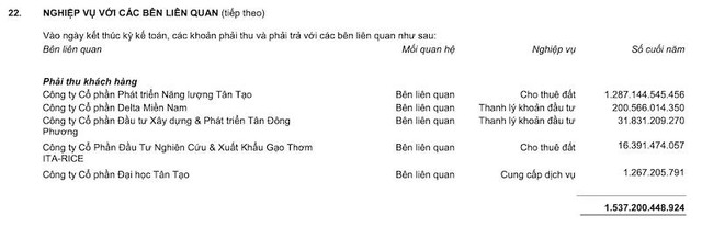 Khoản phải thu khách hàng lớn nhất được Tân Tạo ghi nhận từ nghiệp vụ cho thuê đất đối với CTCP Phát triển Năng lượng Tân Tạo