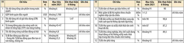 Tình hình thực hiện các chỉ tiêu năm 2021