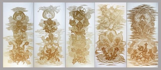 Tác phẩm Ngẫu liên - Sinh sôi/đồ họa Trúc chỉ có 5 tấm, tham gia Biennale Nghệ thuật giấy Thượng Hải 2021.