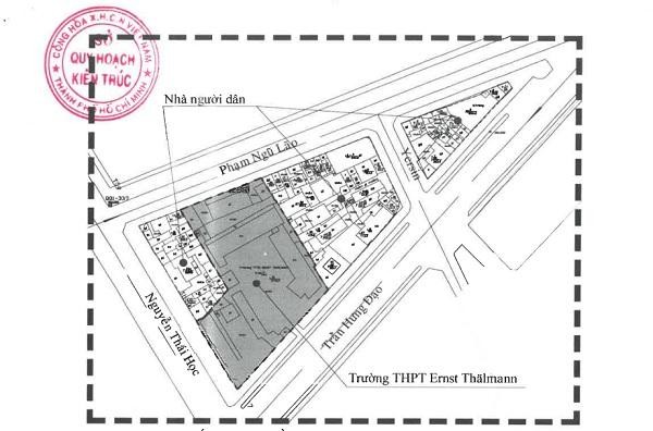 Hiện trạng ô phố theo bản đồ hiện trạng phường Phạm Ngũ Lão, quận 1. (Ảnh: Sở Quy hoạch và Kiến trúc TP.HCM)
