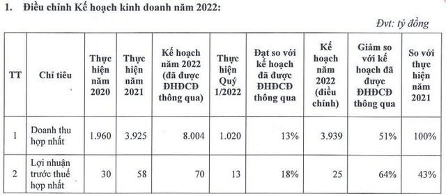 Angimex điều chỉnh giảm kế hoạch Kl992 VIP Trang Chủ 2026 năm 2022 (Nguồn: Tài liệu ĐHCĐ bất thường).