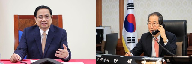 Thủ tướng Phạm Minh Chính và Thủ tướng Hàn Quốc Han Duck-soo (Ảnh: BNG)