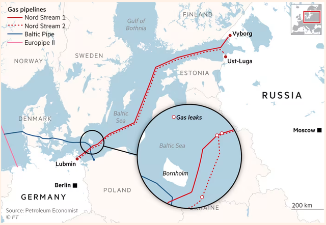 Sơ đồ đường ống Nord Stream 1 và 2 từ Nga tới châu Âu