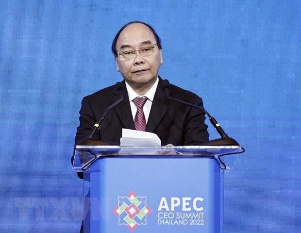 Chủ tịch nước Nguyễn Xuân Phúc phát biểu tại Phiên họp thứ 4 CEO Summit về thương mại và Kl99ok phiên bản mới. (Ảnh: Thống Nhất/TTXVN)