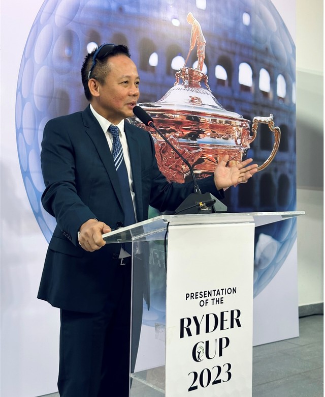 Ông Bùi Đức Long – Chủ tịch HĐQT VGS Group phát biểu tại sự kiện giới thiệu Ryder Cup 2023 tại Việt Nam