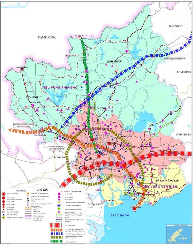 Không gian phát triển vùng Đông Nam Bộ (Nguồn: Viện Chiến lược phát triển)