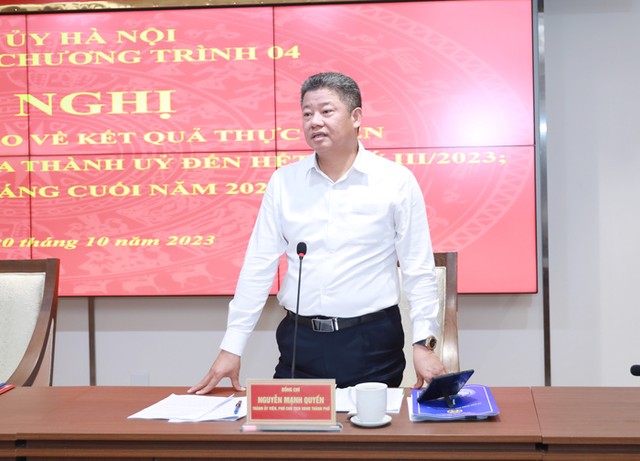 Phó Chủ tịch UBND TP. Hà Nội Nguyễn Mạnh Quyền phát biểu tại Hội nghị.