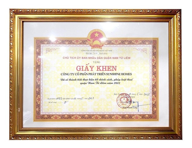 Các nỗ lực của SSH trong thực hiện tốt chính sách, Kl992 Tham Gia Ngay thuế trong năm 2022 đã được chính quyền sở tại (UBND quận Nam Từ Liêm, TP. Hà Nội) ghi nhận và trao tặng Giấy khen. Các nỗ lực của SSH trong thực hiện tốt chính sách, Kl992 Tham Gia Ngay thuế trong năm 2022 đã được chính quyền sở tại (UBND quận Nam Từ Liêm, TP. Hà Nội) ghi nhận và trao tặng Giấy khen.