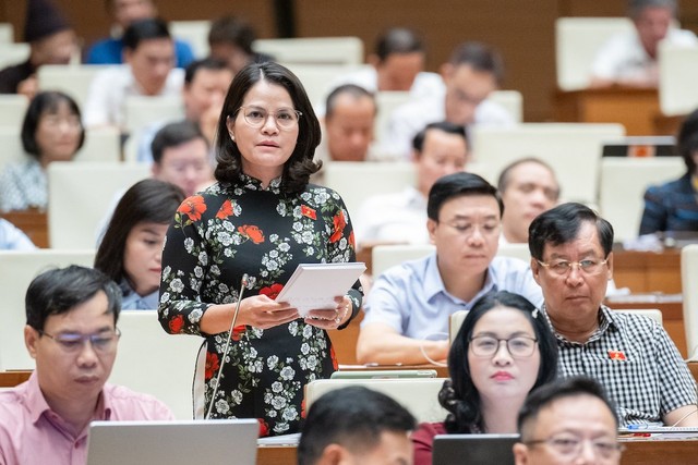 Đại biểu Nguyễn Hoàng Bảo Trân đặt câu hỏi về việc xử lý các kiến nghị từ năm 2019 trở về trước - Nguồn: Quốc hội