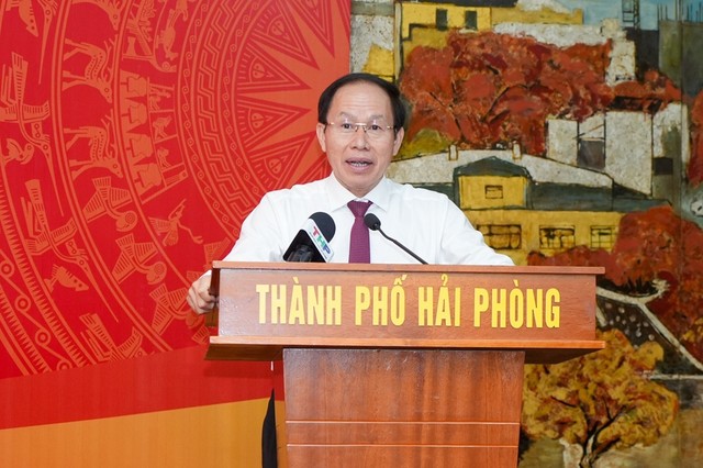 Ông Lê Tiến Châu, Bí thư Thành uỷ Hải Phòng phát biểu tại Hội nghị.