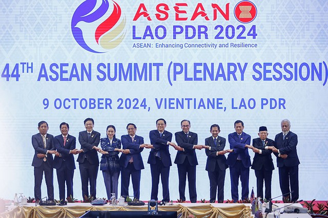 Chủ đề hợp tác năm 2024 "ASEAN: Thúc đẩy kết nối và tự cường". Ảnh: Nhật Bắc