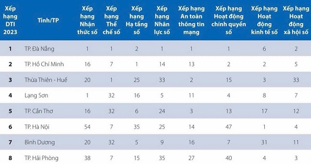 Đà Nẵng nằm trong top 10 tỉnh, thành phố đứng đầu về DTI 2023. Ảnh: T.H