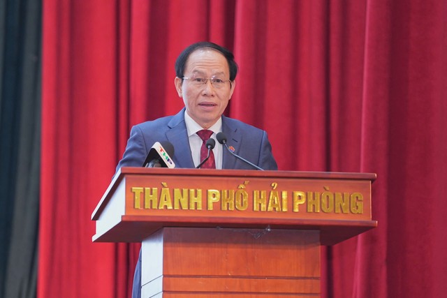Ông Lê Tiến Châu, Bí thư Thành ủy Hải Phòng phát biểu tại Hội nghị