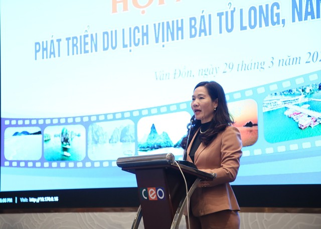 Bà Nguyễn Thị Hạnh, Phó chủ tịch UBND tỉnh Quảng Ninh phát biểu chỉ đạo tại hội nghị Phát triển du lịch vịnh Bái Tử Long năm 2025. Ảnh: VP Đông Bắc