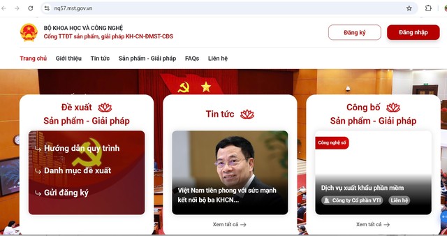 Giao diện Cổng thông tin điện tử sản phẩm, giải pháp khoa học- công nghệ, đổi mới sáng tạo và chuyển đổi số.