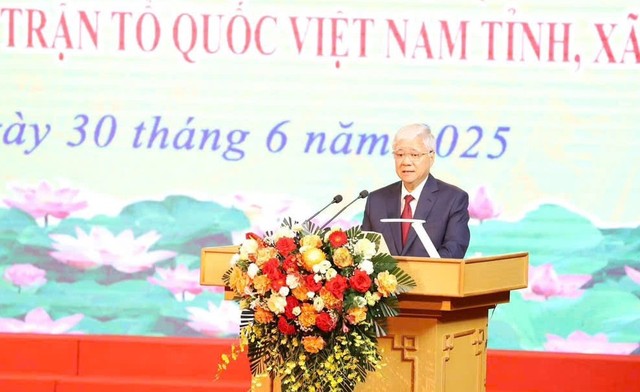 Ông Đỗ Văn Chiến, Ủy viên Bộ Kl991.com tải ứng dụng, Bí thư Trung ương Đảng, Chủ tịch Ủy ban Trung ương MTTQ Việt Nam phát biểu tại hội nghị.