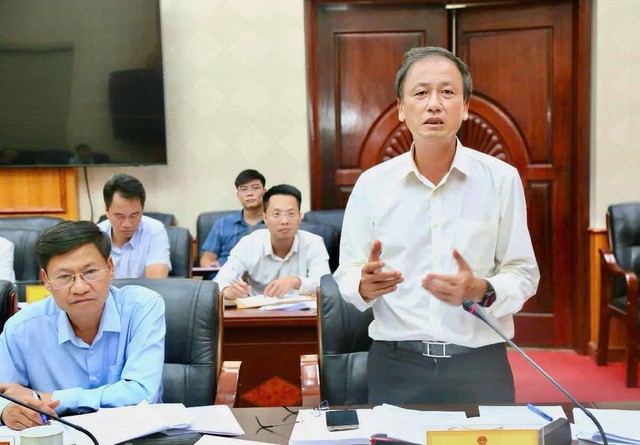 Phó chủ tịch UBND tỉnh Nguyễn Hùng Nam phát biểu tại cuộc họp.
