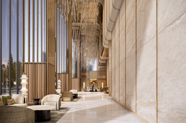 Sun Feliza Suites sở hữu sảnh đón cao tới 14m, lần đầu tiên xuất hiện tại Cầu Giấy. (Ảnh: Sun Property)