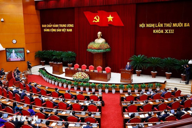 Phiên bế mạc Hội nghị lần thứ 13 Ban Chấp hành Trung ương Đảng khóa XIII. (Ảnh: Doãn Tấn/TTXVN)