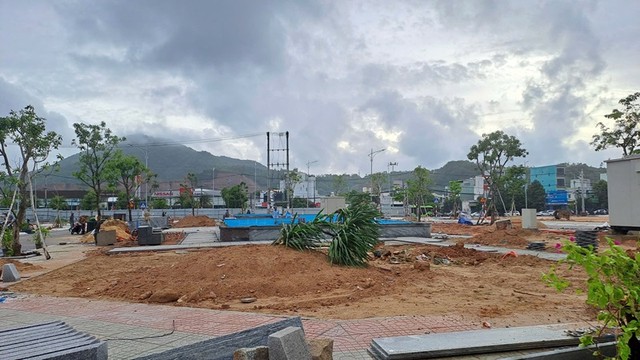 Hạng mục công viên đang được xây dựng hoàn thiện.