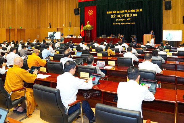 Quang cảnh kỳ họp thứ 30, HĐND Thành phố khóa XVI, nhiệm kỳ 2021 - 2026.