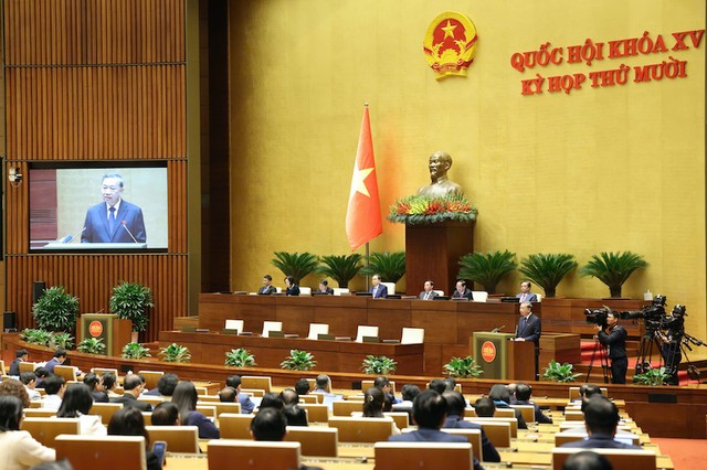 Quốc hội nghe Tổng Bí thư Tô Lâm phát biểu tại hội trường - Ảnh: Duy Linh.