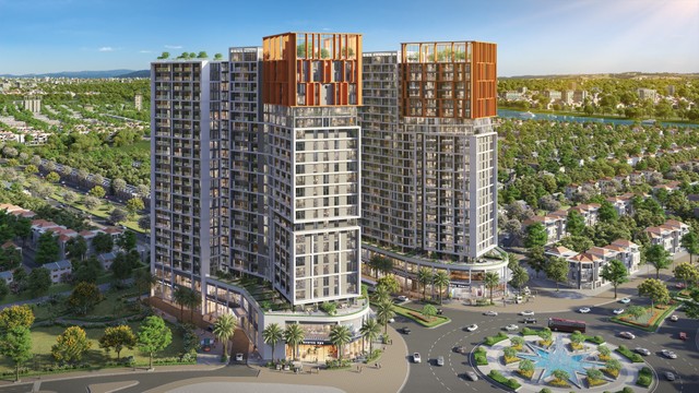 Thiết kế khối đế cao 7m giúp tăng hiệu quả khai thác thương mại, mở rộng trải nghiệm cho cư dân. (Ảnh phối cảnh: Sun Property)