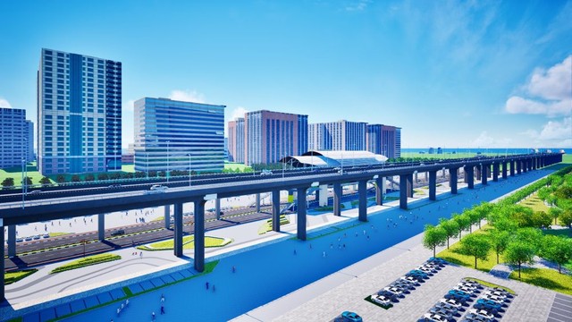 Một nhà ga tuyến monorail của Dự án Kl99ok phiên bản mới xây dựng Trục đại lộ cảnh quan sông Hồng.