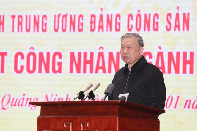 Tổng Bí thư Tô Lâm phát biểu tại buổi gặp mặt, chúc Tết công nhân ngành Than.
