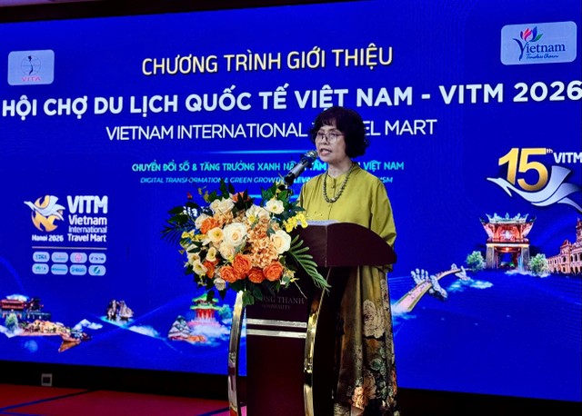 Bà Cao Thị Ngọc Lan, Phó Chủ tịch thường trực Hiệp hội Du lịch Việt Nam thông tin về Hội chợ Du lịch Quốc tế Việt Nam - VITM 2026. Ảnh: Hồng Hạnh