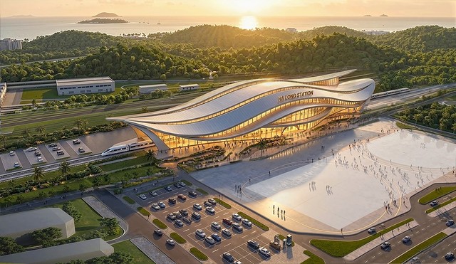 Phối cảnh ga Hạ Long (Khu Công viên rừng Globe Hạ Long, Vinhomes Global Gate Hạ Long, Quảng Ninh)