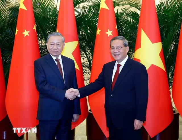 Tổng Bí thư, Chủ tịch nước Tô Lâm hội kiến Thủ tướng Quốc vụ viện Trung Quốc Lý Cường - Ảnh: TTXVN