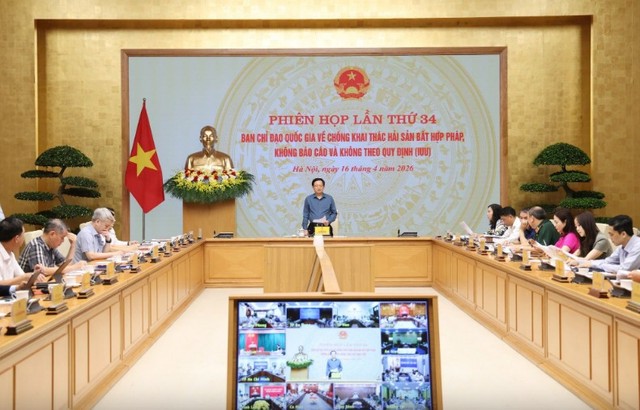 Phó Thủ tướng Hồ Quốc Dũng chủ trì phiên họp lần thứ 34 của Ban Chỉ đạo Quốc gia về chống khai thác hải sản bất hợp pháp, không báo cáo và không theo quy định (IUU). Ảnh VGP.