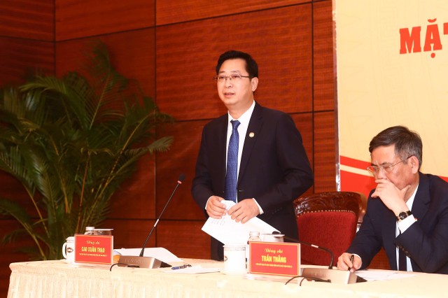 Phó Chủ tịch Uỷ ban Trung ương Mặt trận Tổ quốc Việt Nam Cao Xuân Thạo phát biểu tại buổi họp báo. Ảnh: Lê Khánh.