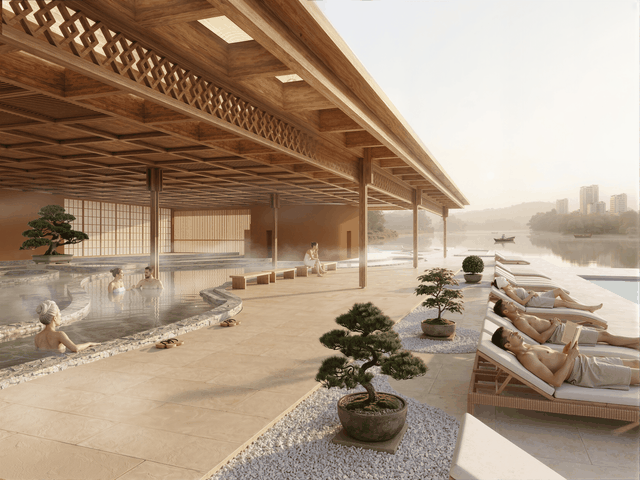 Onsen 3 dẫn trực tiếp dòng khoáng nóng vào tổ hợp Clubhouse nội khu hơn 3.000m2