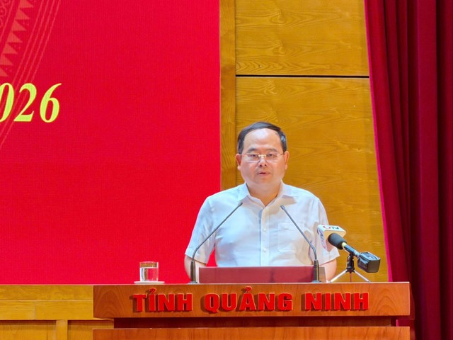 Ông Quản Minh Cường, Bí thư Tỉnh uỷ Quảng Ninh phát biểu tại Hội nghị.