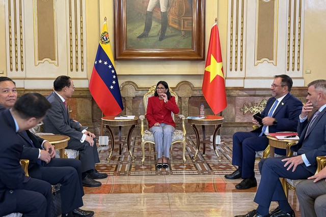 Bộ trưởng Lê Hoài Trung hội kiến Tổng thống lâm thời Delcy Rodriguez Gomes. Bộ trưởng Lê Hoài Trung hội kiến Tổng thống lâm thời Delcy Rodriguez Gomes.