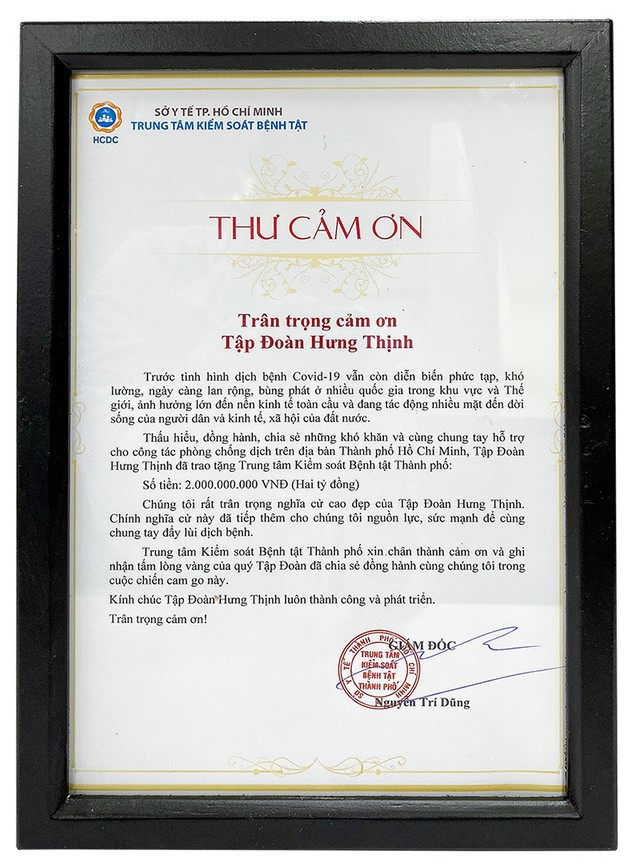 Thư cảm ơn của HCDC gửi đến Kl994 game bài casino hấp dẫn Hưng Thịnh