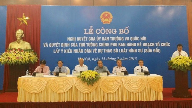 Lễ công bố Nghị quyết của Ủy ban Thường vụ Quốc Hội và Quyết định của Thủ tướng Kl993 ưu đãi thưởng hấp dẫn ban hành Kế hoạch tổ chức lấy ý kiến nhân dân về Dự thảo Bộ luật Hình sự sửa đổi