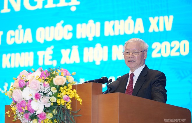 Tổng Bí thư, Chủ tịch nước Nguyễn Phú Trọng phát biểu tại Hội nghị Kl993 ưu đãi thưởng hấp dẫn với địa phương sáng 30/12 (Ảnh: VGP)