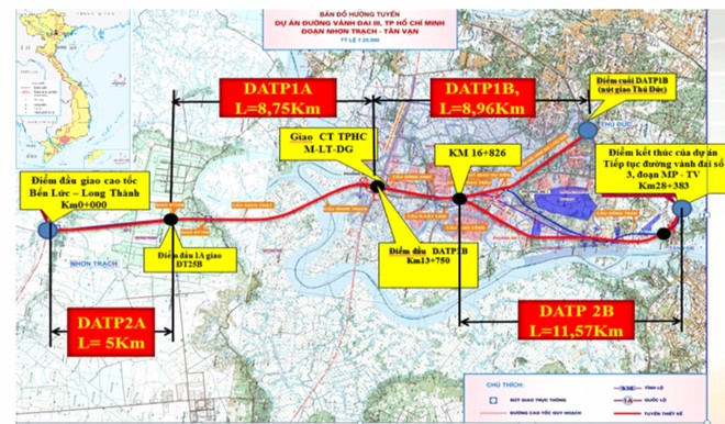 Bản đồ Dự án thành phần 2 (đoạn 2A, 2B) thuộc Dự án Kl99ok phiên bản mới xây dựng đoạn Tân Vạn – Nhơn Trạch