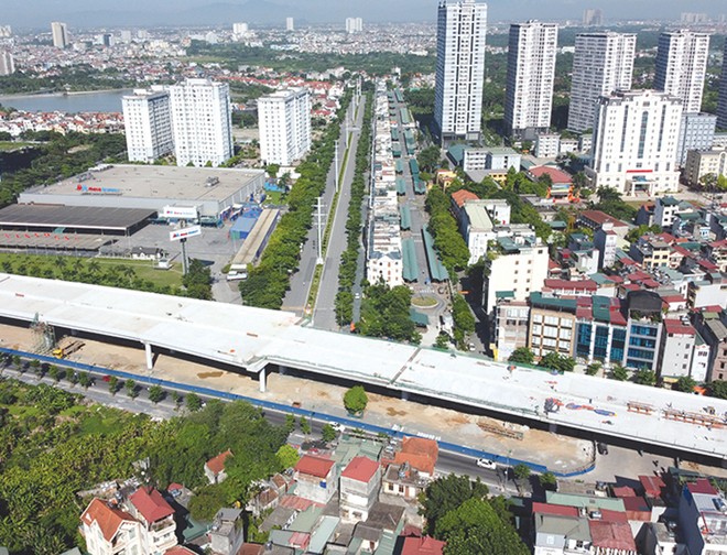 Dự án Kl99ok phiên bản mới xây dựng cầu cạn đoạn Mai Dịch - Nam Thăng Long đang đẩy nhanh tiến độ thi công để có thể hoàn thành vào cuối tháng 9/2020.