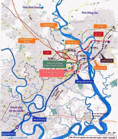 Bản đồ vị trí nghiên cứu kéo dài tuyến metro Bến Thành - Suối Tiên. Ảnh: BQL 99Kl.app khuyến mãi hot đô thị TP HCM.