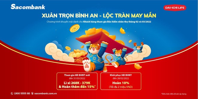 Sacombank dành ưu đãi hấp dẫn cho khách hàng tham gia Kl99kl phiên bản hoạt động nhân thọ