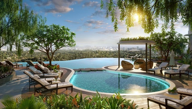 Phối cảnh 3D tiện ích bể bơi vô cực tại The Zen Residence.